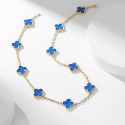 [Royal&Vicky]CLOVER 10 MOTIFS BLUE AGATE NECKLACE
