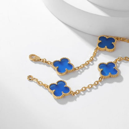 [Royal&Vicky]CLOVER 10 MOTIFS BLUE AGATE NECKLACE