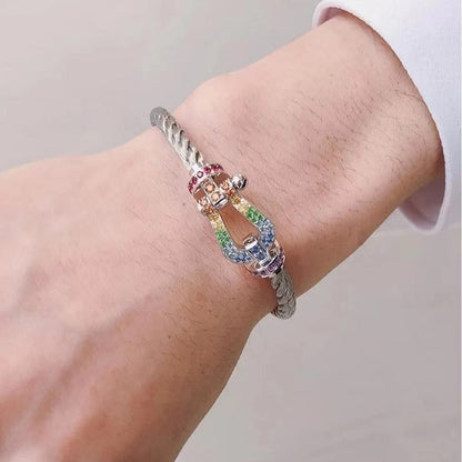 [Royal&Vicky]FORC LARGE HORSESHOE  COLORED DIAMOND BRACELET SILVER