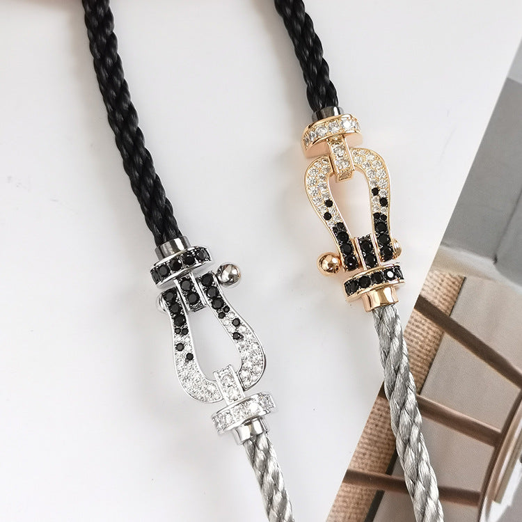[Royal&Vicky]FORCE LARGE HORSESHOE BLACK WHITE DIAMOND BRACELET ROSE GOLD