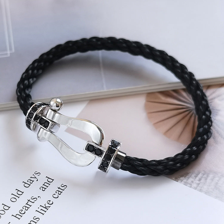 [Royal&Vicky]FORCE LARGE HORSESHOE BLACK DIAMOND BRACELET SILVER