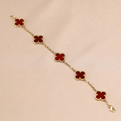 [Royal&Vicky]LUCKY CLOVER 5-MOTIF BRACELET - RED CARNELIAN COLLECTION