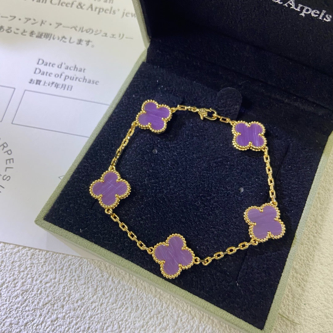 [Royal&Vicky]CLOVER  5 MOTIFS  PURPLE VIOLET BRACELET