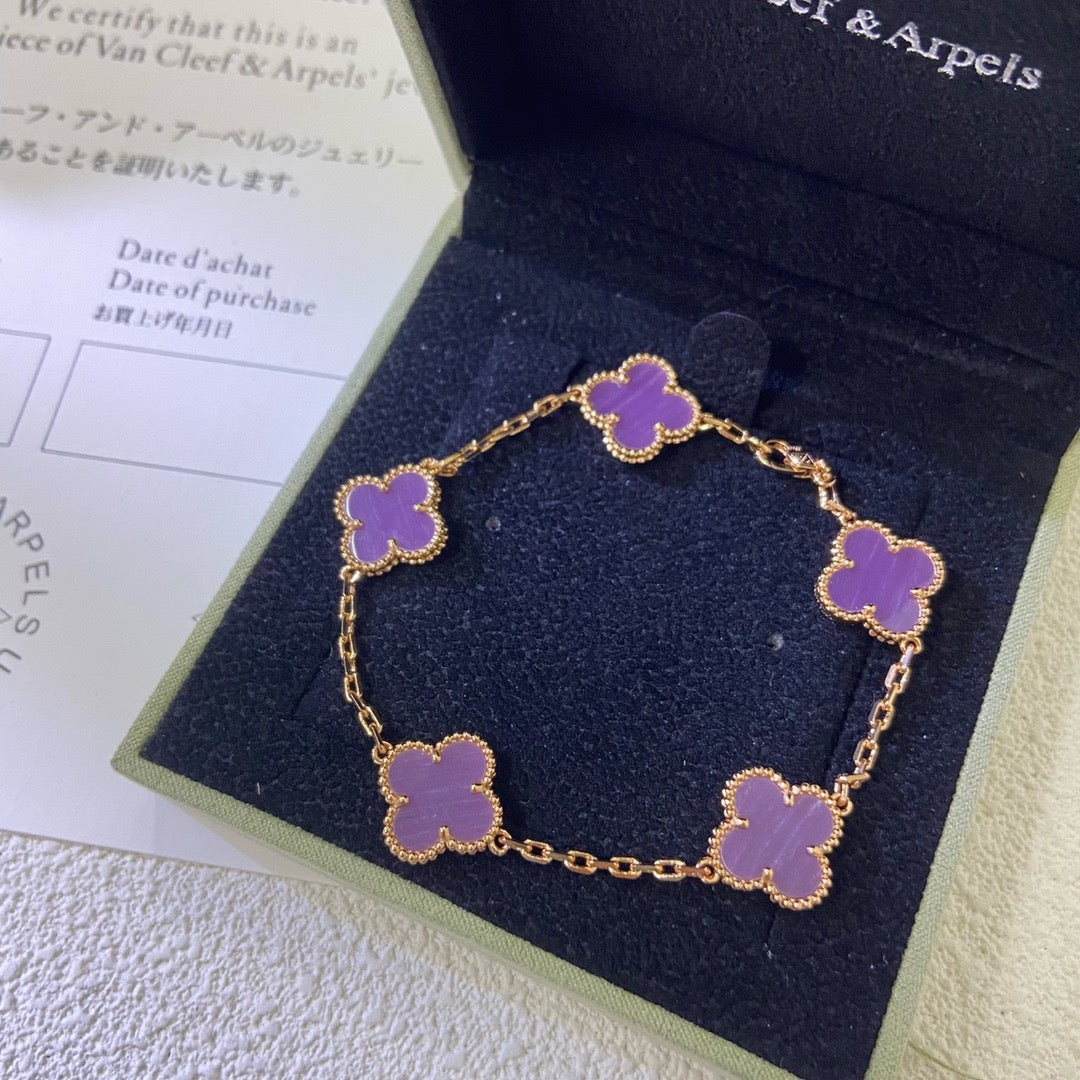 [Royal&Vicky]CLOVER  5 MOTIFS  PURPLE VIOLET BRACELET