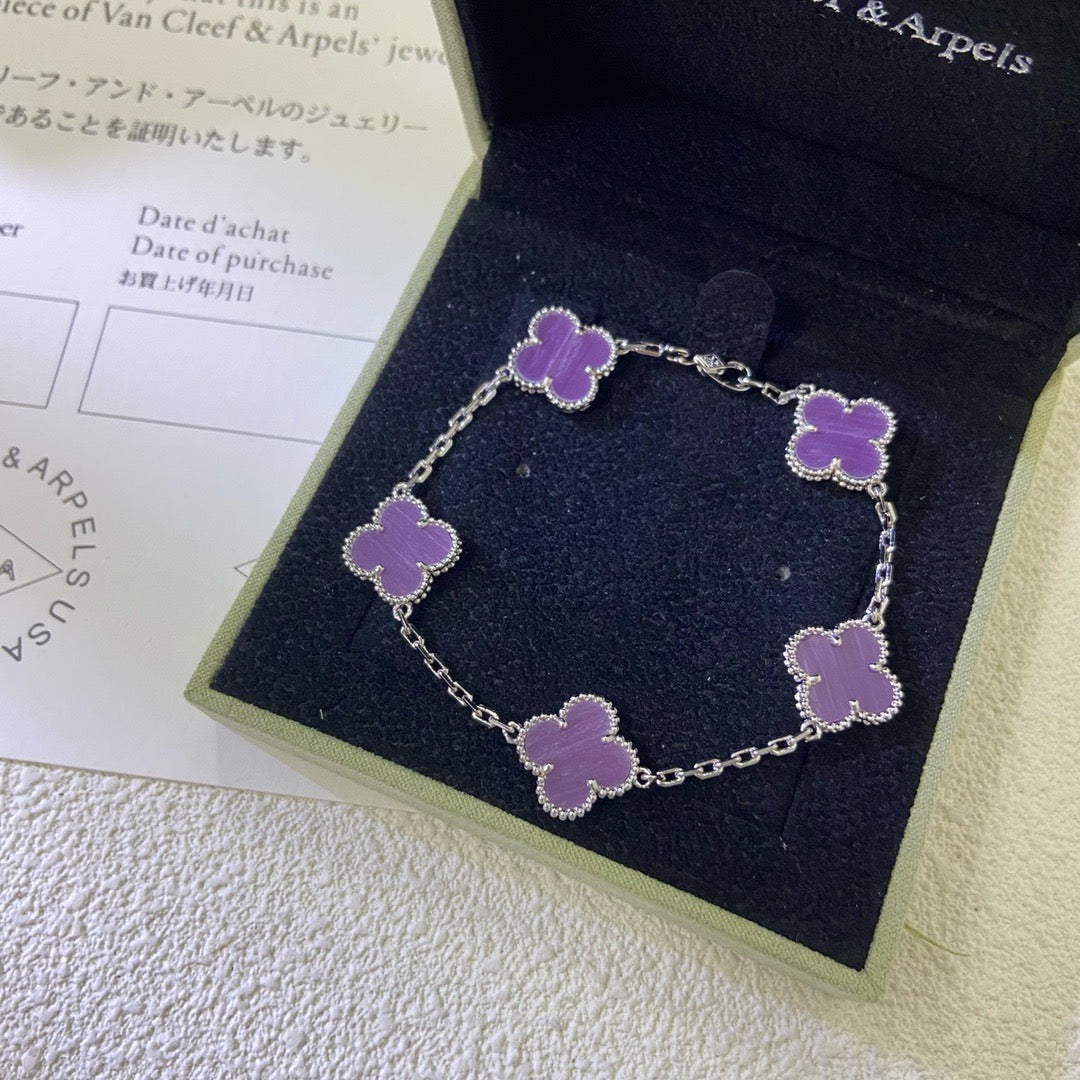 [Royal&Vicky]CLOVER  5 MOTIFS  PURPLE VIOLET BRACELET