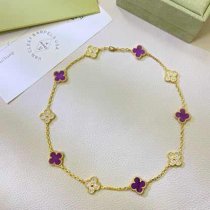 [Royal&Vicky]CLOVER 10 MOTIFS  PURPLE VIOLET DIAMOND NECKLACE