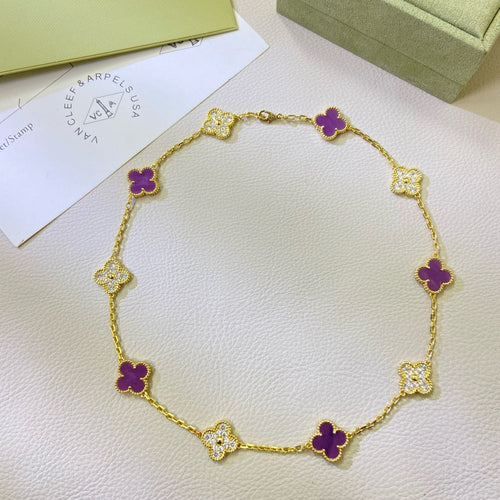 [Royal&Vicky]CLOVER 10 MOTIFS  PURPLE VIOLET DIAMOND NECKLACE