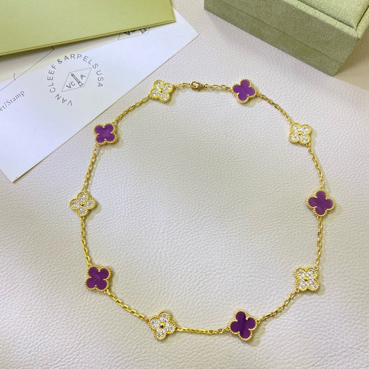 [Royal&Vicky]CLOVER 10 MOTIFS  PURPLE VIOLET DIAMOND NECKLACE
