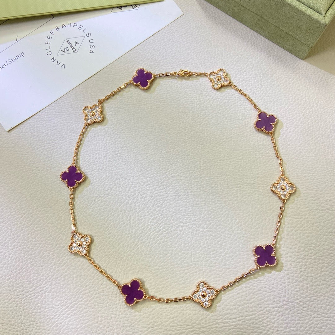 [Royal&Vicky]CLOVER 10 MOTIFS  PURPLE VIOLET DIAMOND NECKLACE