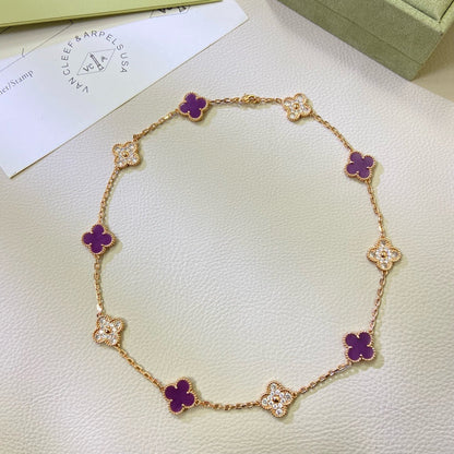 [Royal&Vicky]CLOVER 10 MOTIFS  PURPLE VIOLET DIAMOND NECKLACE