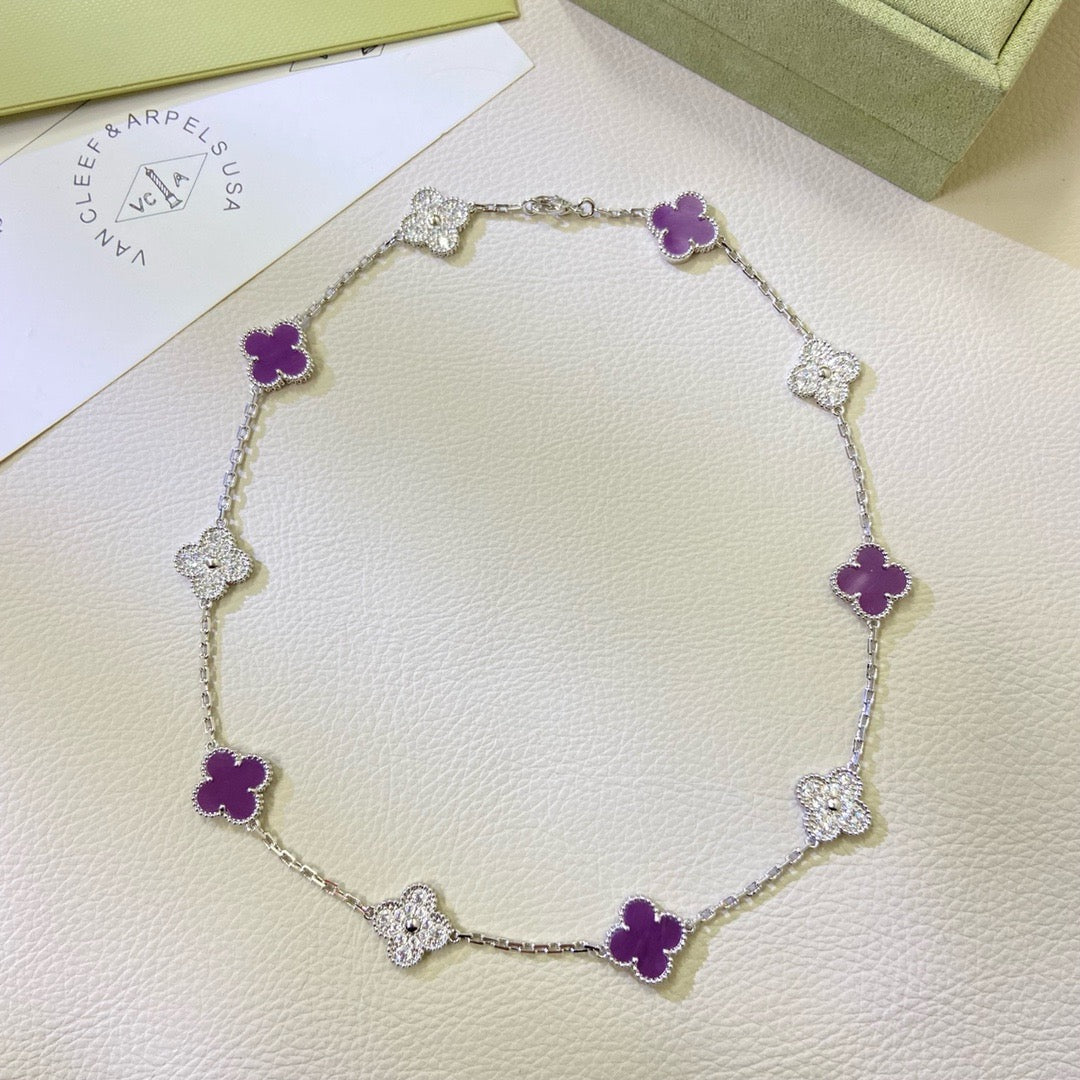 [Royal&Vicky]CLOVER 10 MOTIFS  PURPLE VIOLET DIAMOND NECKLACE