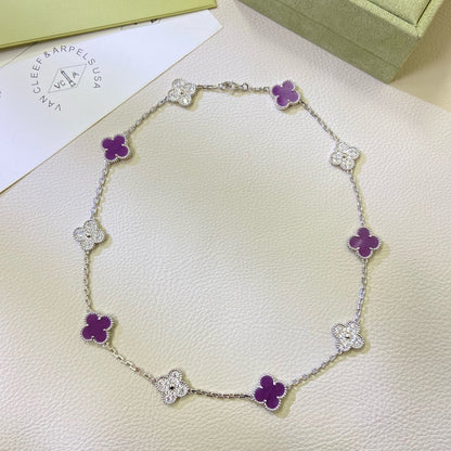 [Royal&Vicky]CLOVER 10 MOTIFS  PURPLE VIOLET DIAMOND NECKLACE