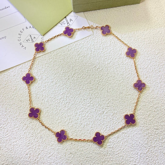 [Royal&Vicky]CLOVER 10 MOTIFS  PURPLE VIOLET  NECKLACE