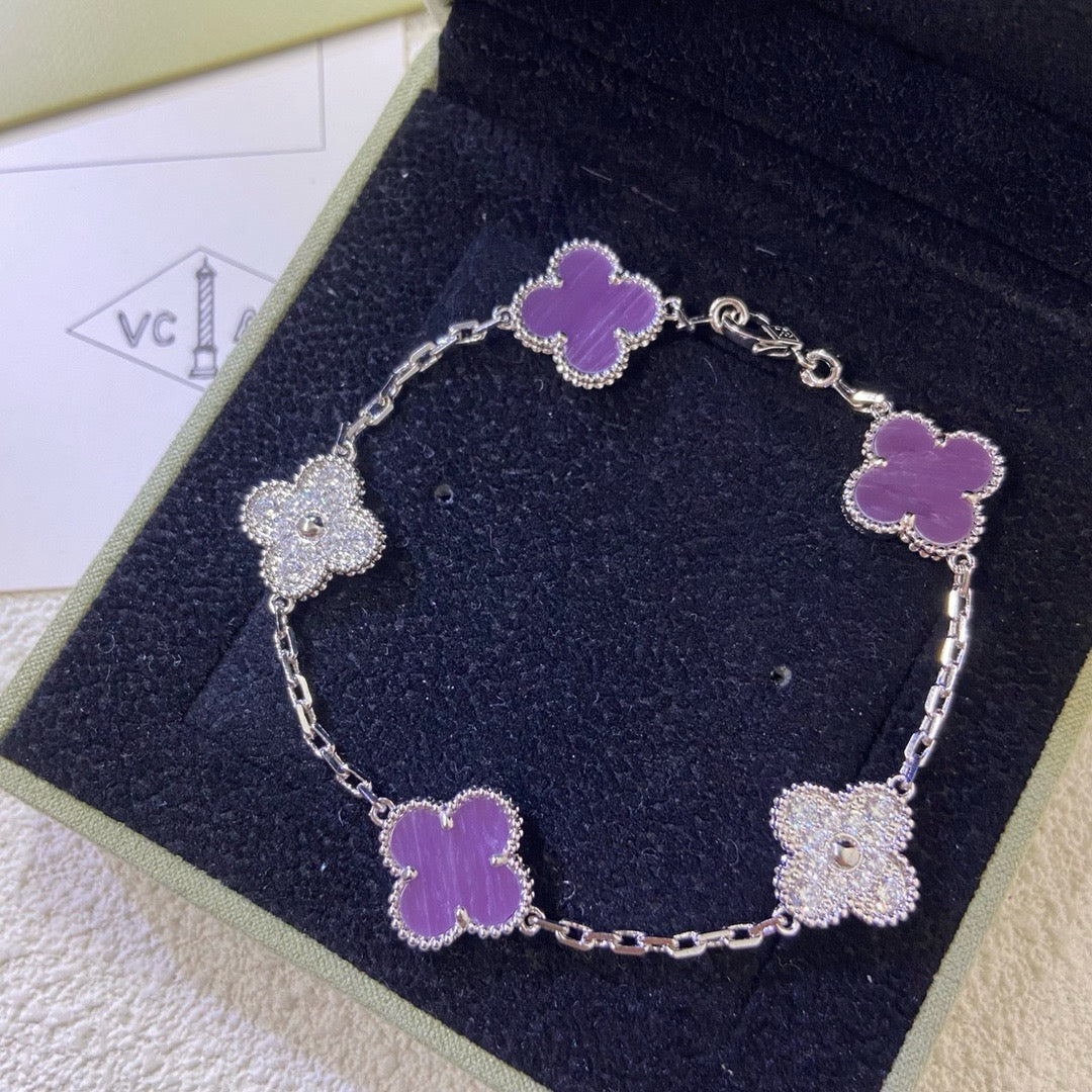 [Royal&Vicky]CLOVER  5 MOTIFS  PURPLE VIOLET DIAMOND BRACELET