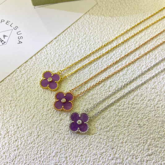 [Royal&Vicky]CLOVER 15MM DIAMOND  PURPLE VIOLET NECKLACE