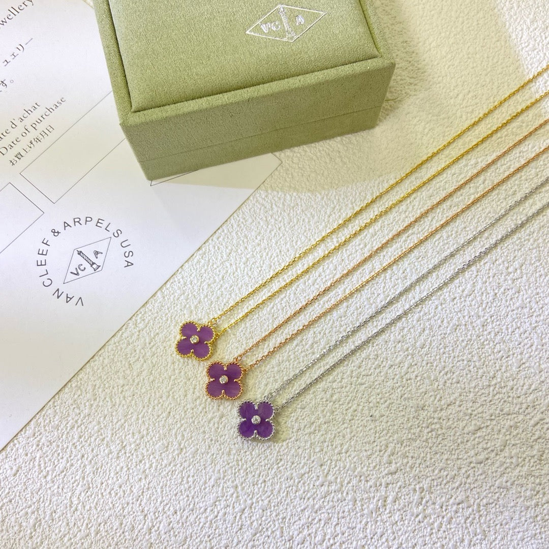 [Royal&Vicky]CLOVER 15MM DIAMOND  PURPLE VIOLET NECKLACE
