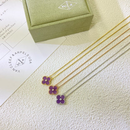[Royal&Vicky]CLOVER 15MM DIAMOND  PURPLE VIOLET NECKLACE