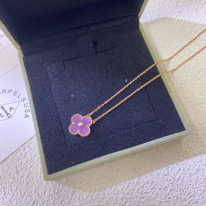 [Royal&Vicky]CLOVER 15MM DIAMOND  PURPLE VIOLET NECKLACE