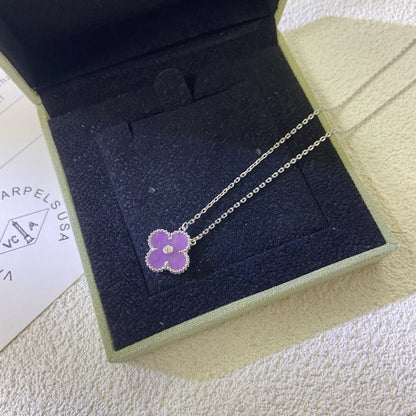[Royal&Vicky]CLOVER 15MM DIAMOND  PURPLE VIOLET NECKLACE