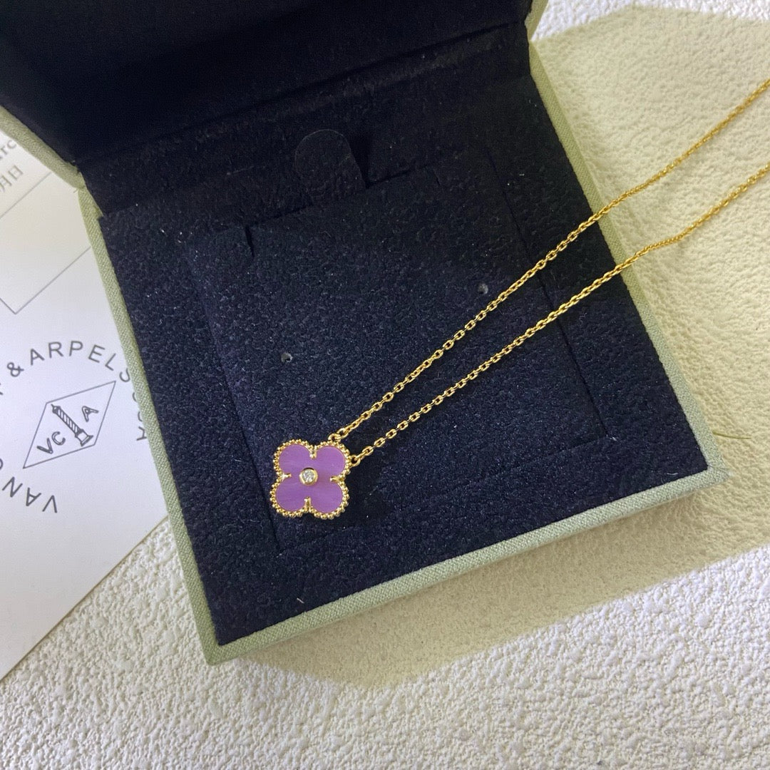 [Royal&Vicky]CLOVER 15MM DIAMOND  PURPLE VIOLET NECKLACE