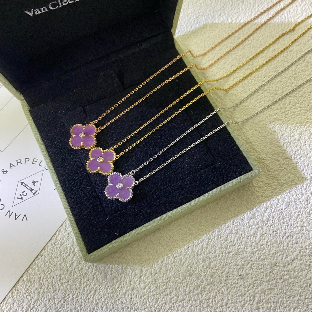 [Royal&Vicky]CLOVER 15MM DIAMOND  PURPLE VIOLET NECKLACE