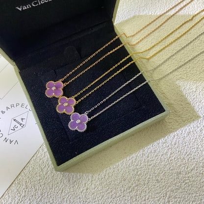 [Royal&Vicky]CLOVER 15MM DIAMOND  PURPLE VIOLET NECKLACE