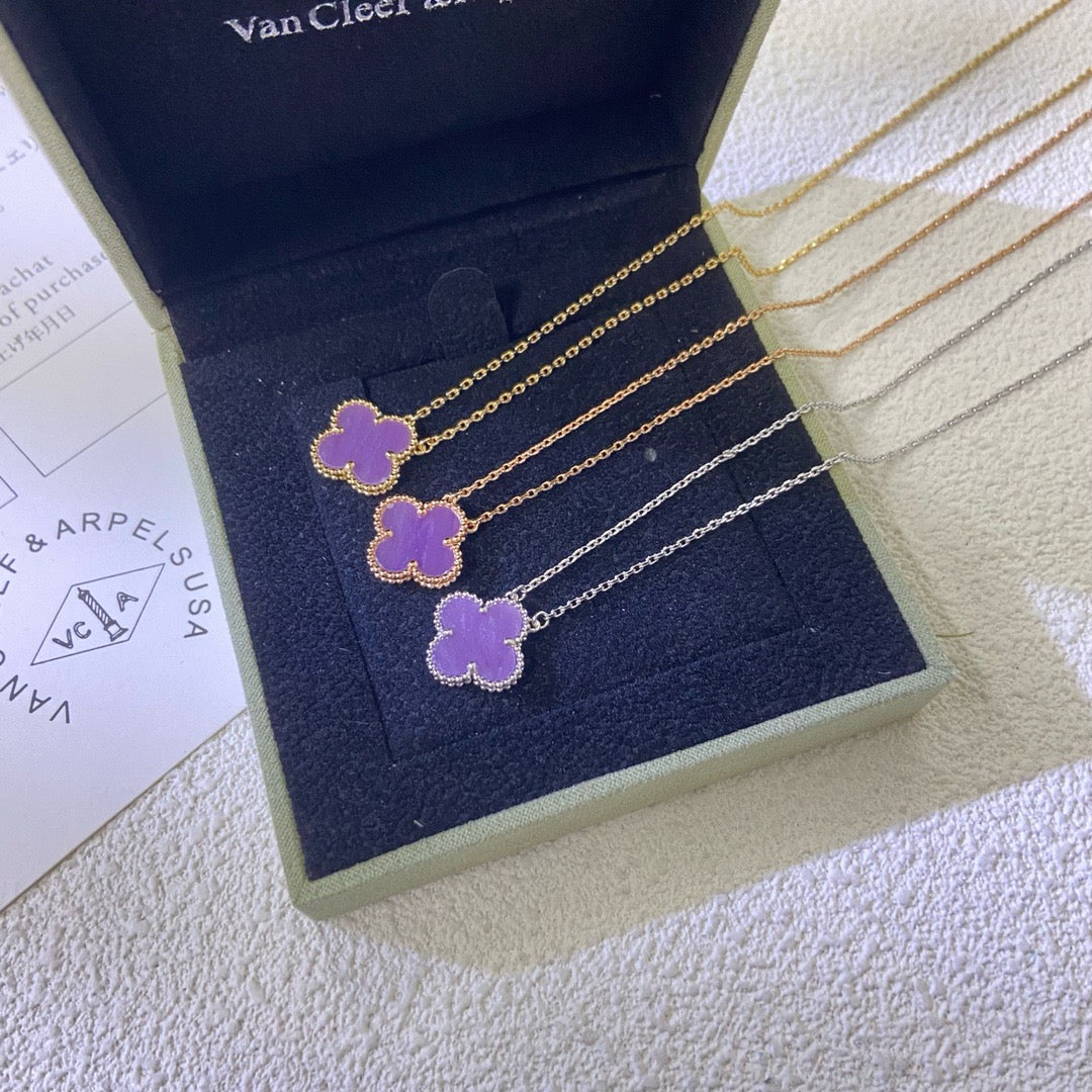 [Royal&Vicky]CLOVER 15MM  PURPLE VIOLET NECKLACE