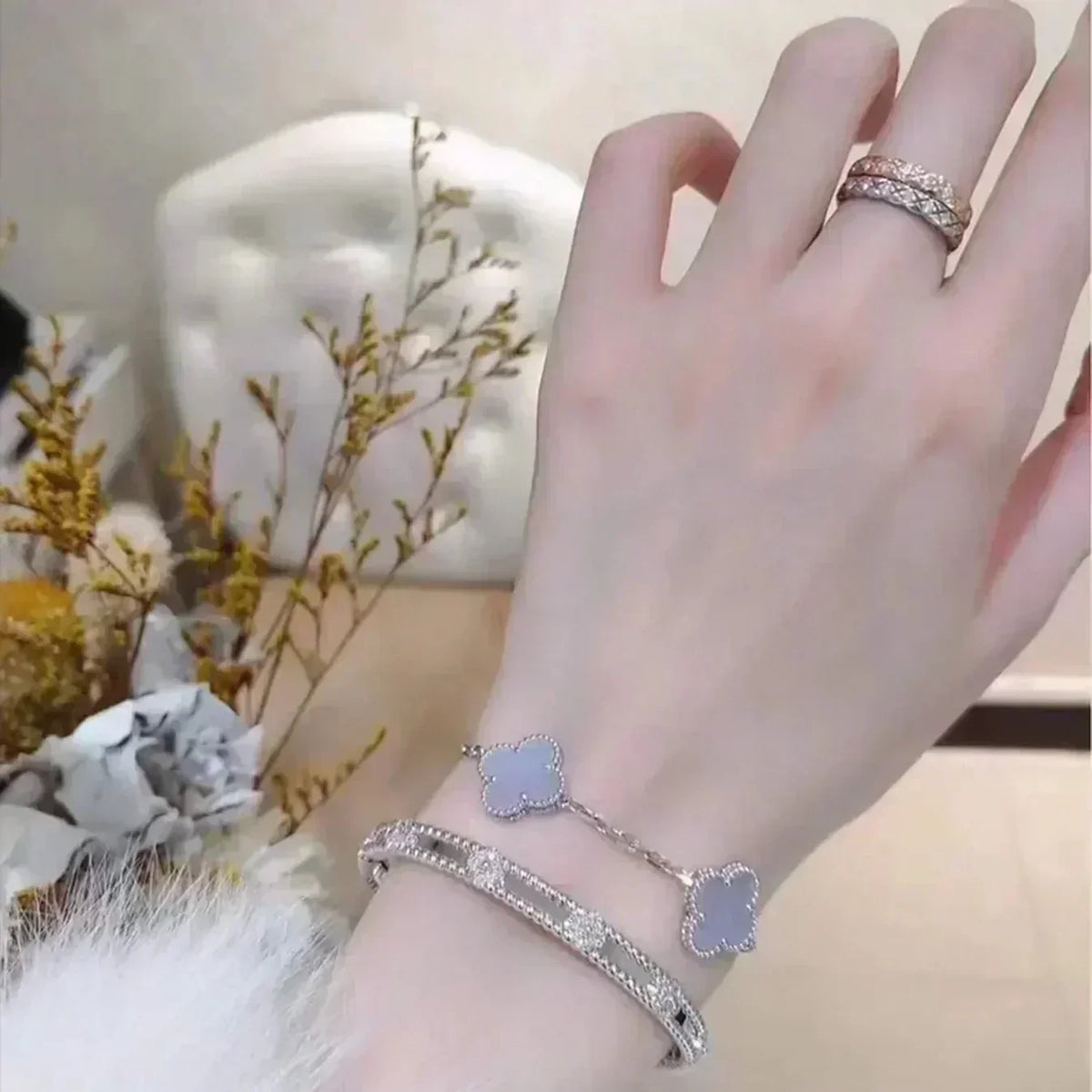 [Royal&Vicky]LUCKY CLOVER 5-MOTIF BRACELET - PURPLE CHALCEDONY COLLECTION