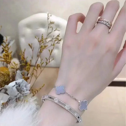 [Royal&Vicky]LUCKY CLOVER 5-MOTIF BRACELET - PURPLE CHALCEDONY COLLECTION
