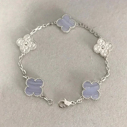 [Royal&Vicky]LUCKY CLOVER 5-MOTIF BRACELET - PURPLE CHALCEDONY COLLECTION