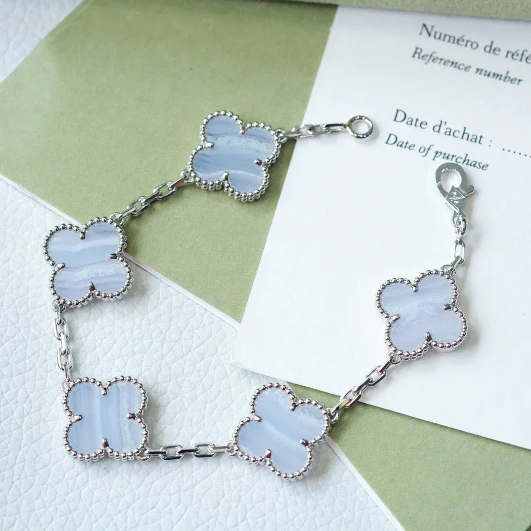 [Royal&Vicky]LUCKY CLOVER 5-MOTIF BRACELET - PURPLE CHALCEDONY COLLECTION