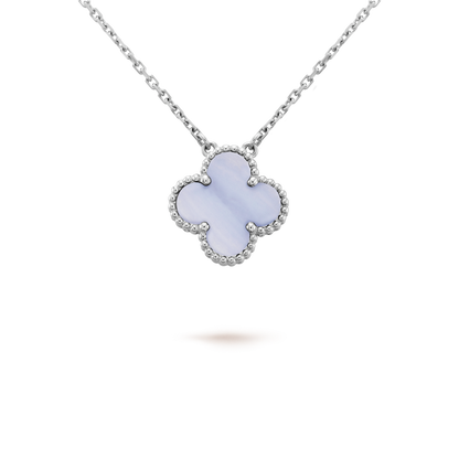 [Royal&Vicky]CLOVER 15MM BLUE CHALCEDONY NECKLACE SILVER