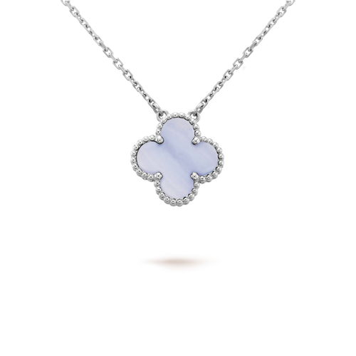 [Royal&Vicky]CLOVER 15MM BLUE CHALCEDONY NECKLACE SILVER