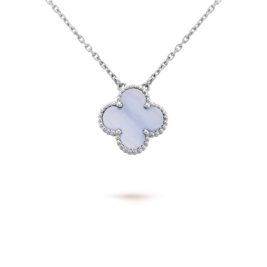 [Royal&Vicky]CLOVER 15MM BLUE CHALCEDONY NECKLACE SILVER