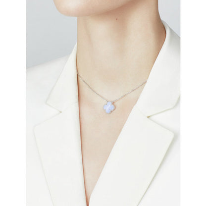 [Royal&Vicky]CLOVER 15MM BLUE CHALCEDONY NECKLACE SILVER