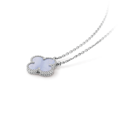 [Royal&Vicky]CLOVER 15MM BLUE CHALCEDONY NECKLACE SILVER
