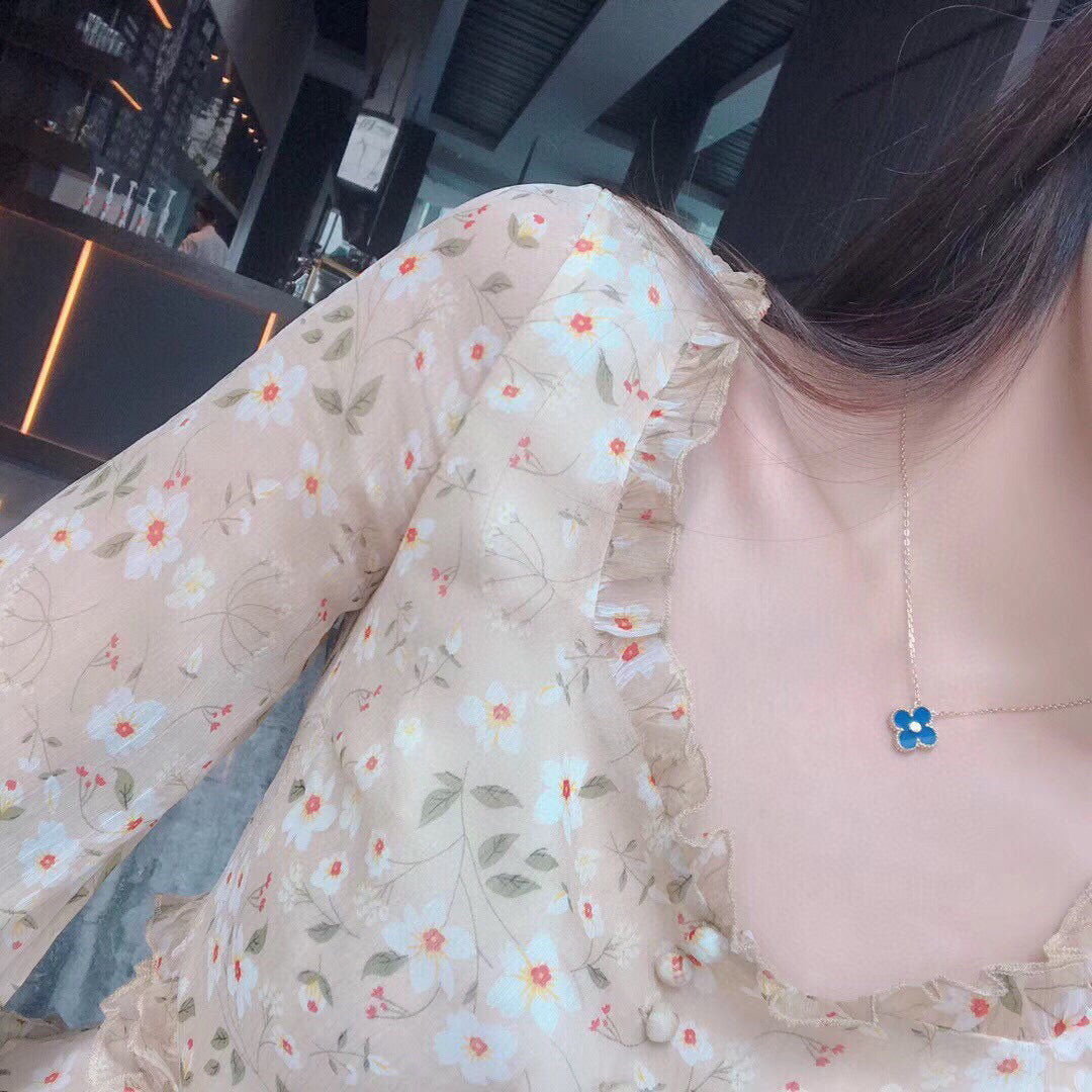 [Royal&Vicky]CLOVER 15MM DIAMOND AND BLUE AGATE NECKLACE