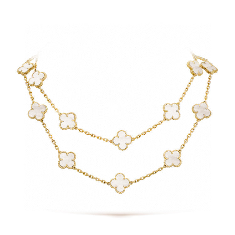 [Royal&Vicky]CLOVER 20 MOTIFS WHITE MOP NECKLACE