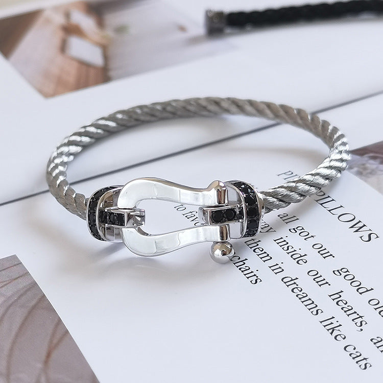 [Royal&Vicky]FORCE LARGE HORSESHOE BLACK DIAMOND BRACELET SILVER