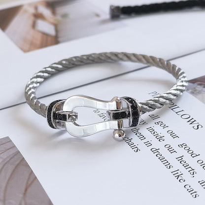 [Royal&Vicky]FORCE LARGE HORSESHOE BLACK DIAMOND BRACELET SILVER