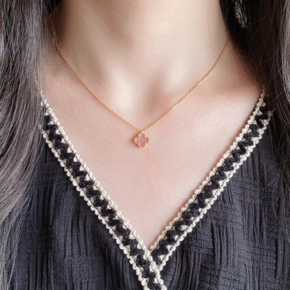 [Royal&Vicky]CLOVER 15MM PINK MOTHER-OF-PEARL SINGLE FLOWER NECKLACE