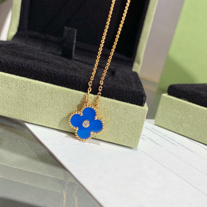 [Royal&Vicky]CLOVER 15MM DIAMOND AND BLUE AGATE NECKLACE