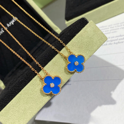 [Royal&Vicky]CLOVER 15MM DIAMOND AND BLUE AGATE NECKLACE