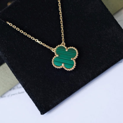 [Royal&Vicky]CLOVER 15MM MALACHITE SINGLE FLOWER  NECKLACE