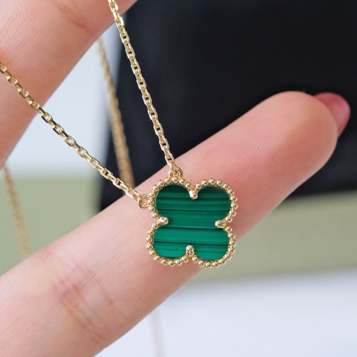 [Royal&Vicky]CLOVER 15MM MALACHITE SINGLE FLOWER  NECKLACE