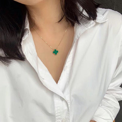[Royal&Vicky]CLOVER 15MM MALACHITE SINGLE FLOWER  NECKLACE