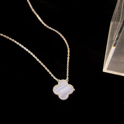 [Royal&Vicky]CLOVER 15MM BLUE CHALCEDONY NECKLACE SILVER