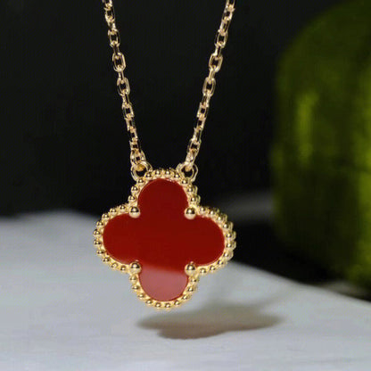 [Royal&Vicky]CLOVER 15MM CARNELIAN SINGLE FLOWER NECKLACE