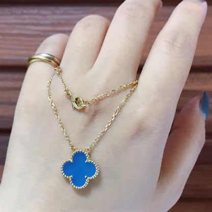 [Royal&Vicky]CLOVER 15MM BLUE AGATE NECKLACE
