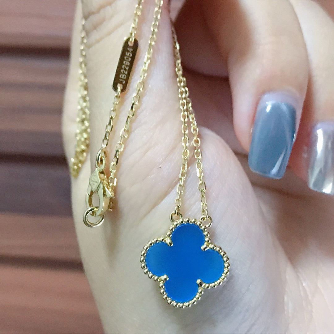 [Royal&Vicky]CLOVER 15MM BLUE AGATE NECKLACE